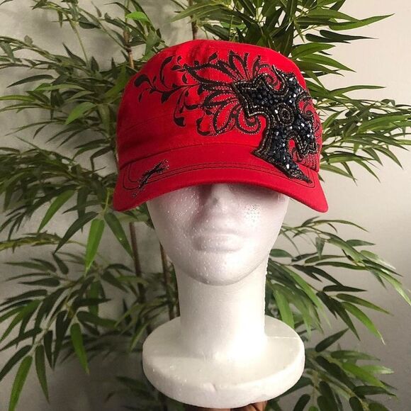 2000s Y2K Goth Mcbling cross messenger cadet military newsboy baker boy cap hat main image 6